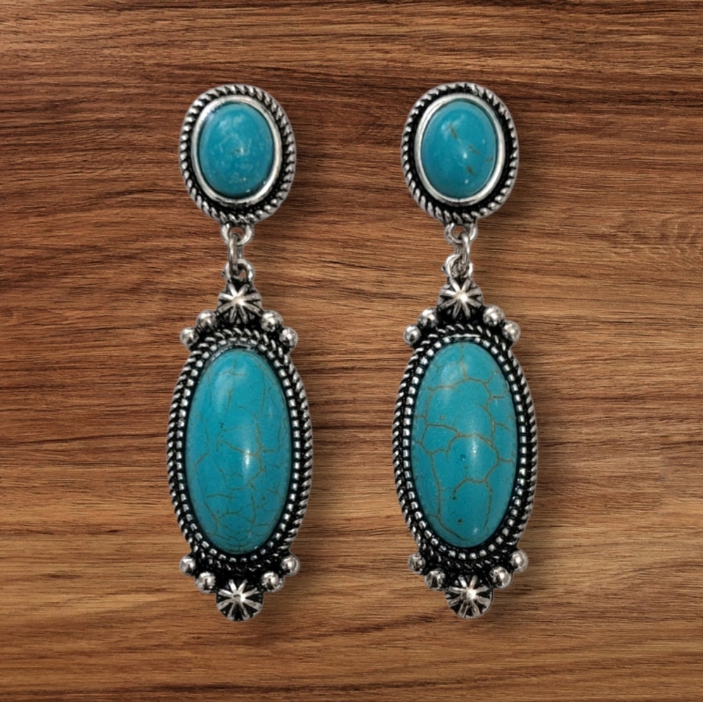 Western Turquoise Drop Earrings New